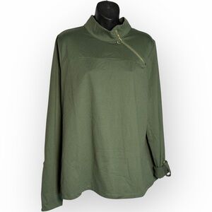 AmberNoon II SunSavy UPF50 Asymmetric Zip Pullover Top Dark‎ Green Women's Large